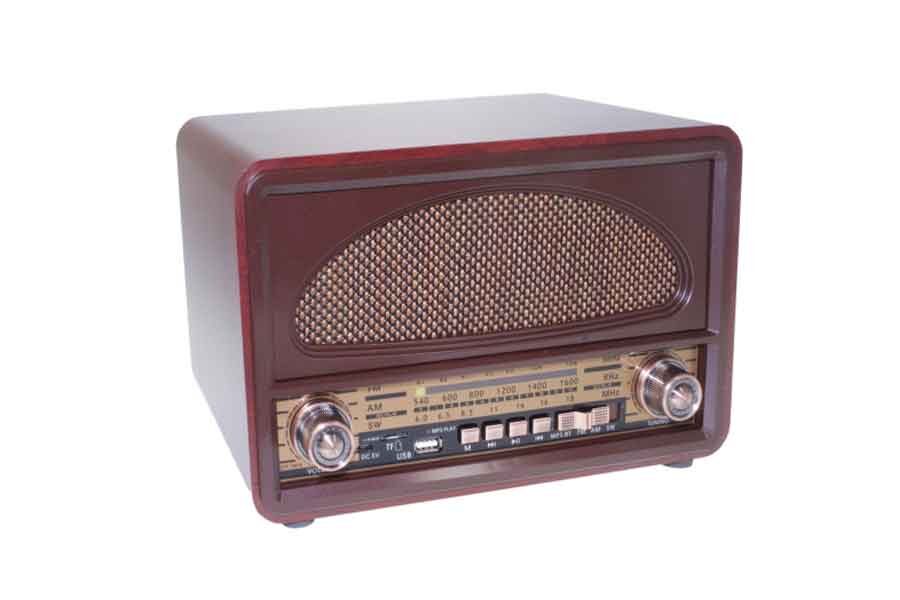 Réplica radio estilo antiguo con entrada USB, tarjeta y altavoz